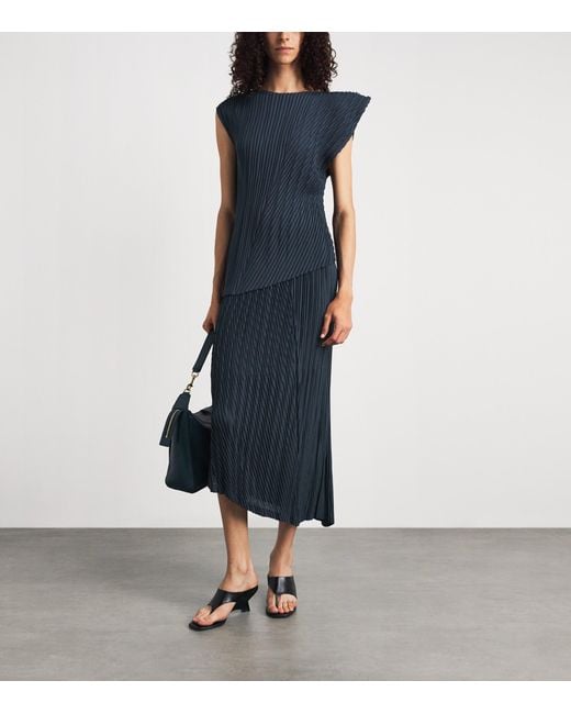 Issey Miyake Blue Unfurling Pleats Asymmetric Midi Skirt