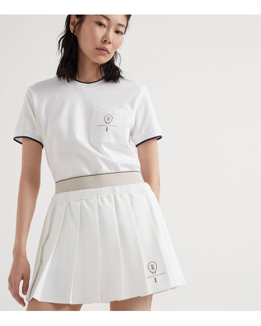 Brunello Cucinelli White Poplin Pleated Tennis Skirt