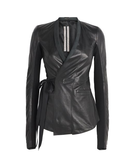 Rick Owens Black Wool-Panel Hollywood Leather Jacket