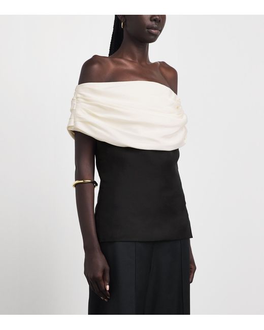 Voranida White Silk-Blend Ruched-Detail Vetra Top
