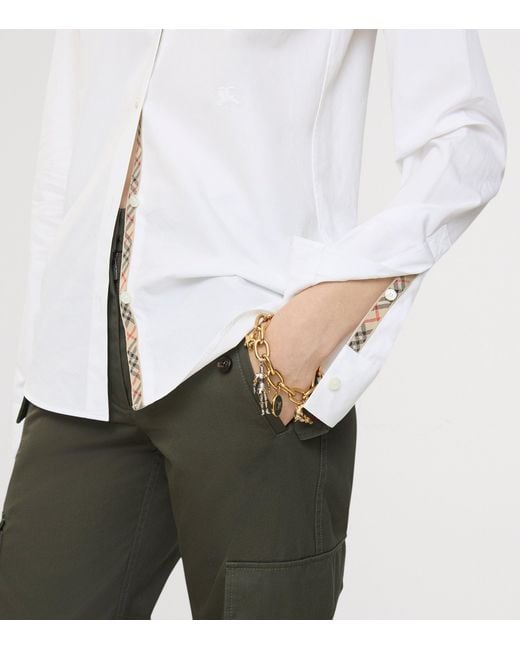 Burberry White Cotton Poplin Ekd-Embroidered Formal Shirt for men