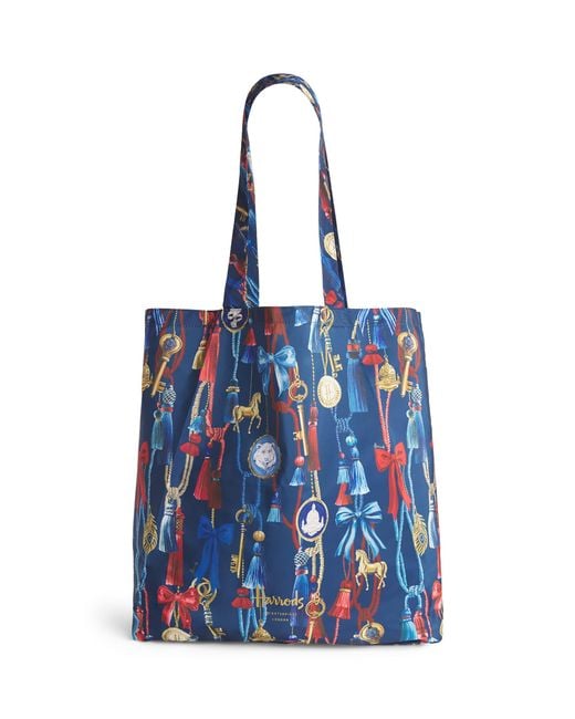 Harrods Blue Tassels Pocket Shopper Bag