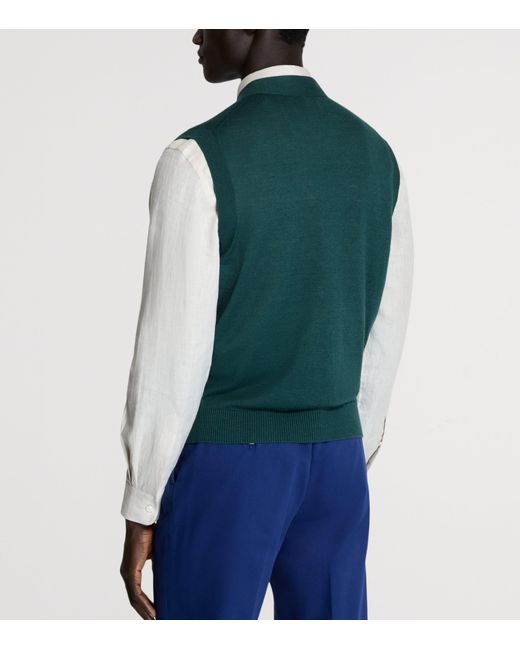Dunhill Green Linen-Cashmere Sweater Vest for men