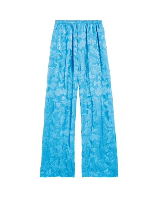 Balenciaga Blue Loose-Fit Trousers With Floral Print