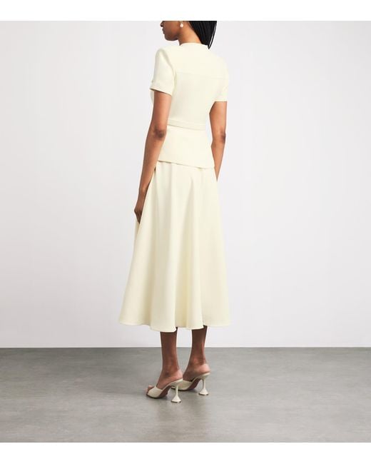 Self-Portrait Metallic Crepe Peplum Midi Dress