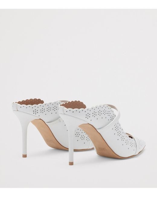 Malone Souliers White Nappa Leather Broderie Maureen Heeled Mules 85