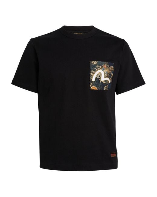 Evisu Black Brocade Pocket T-shirt for men