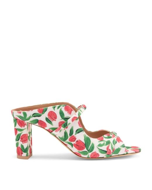 Malone Souliers White Canvas Tulip Print Norah Heeled Sandals 70