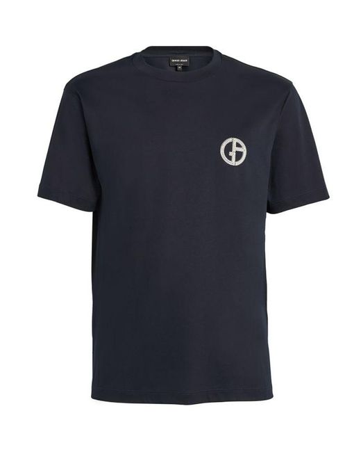 Giorgio Armani Blue Double-Knit Cotton Interlock T-Shirt for men