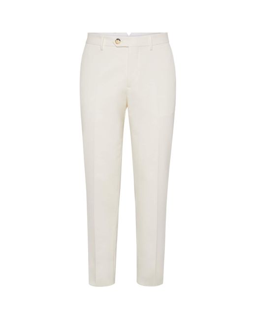 Brunello Cucinelli White Cotton-Virgin Wool Gabardine Italian Trousers for men