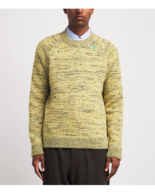 Dries Van Noten Yellow Wool-Blend Embroidered Sweater for men