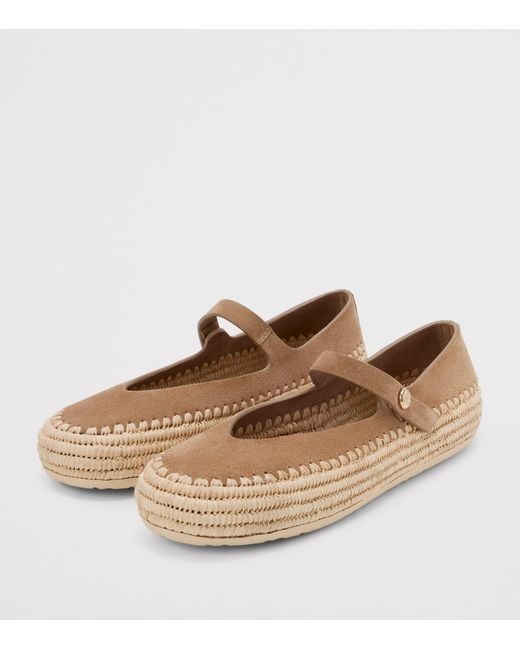 Loewe Natural X Paula's Ibiza Suede-Raffia Rio Mary Jane Flats