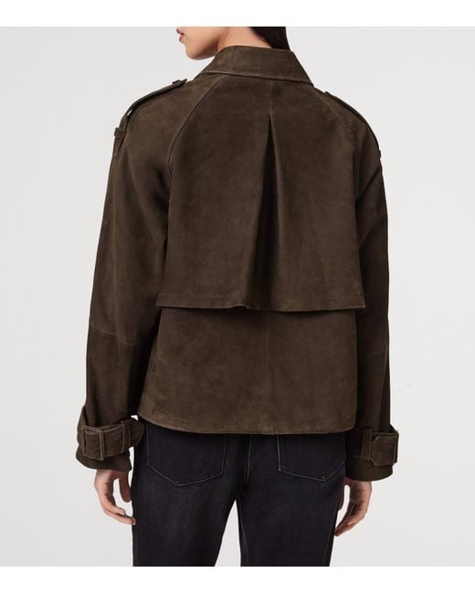 AllSaints Brown Suede Reya Mackintosh Jacket