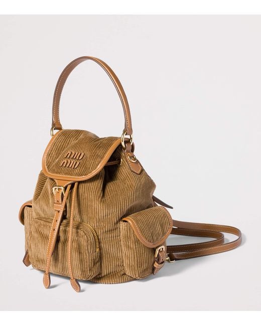 Miu Miu Brown Medium Corduroy Leather-Trim Backpack