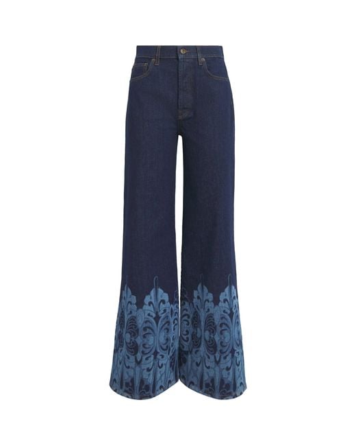 LaDoubleJ Blue Printed Cropped Flared Jeans