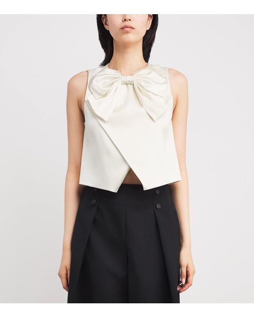 Sandro White Satin Bow Crop Top