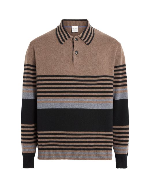 Paul Smith Brown Cashmere Stripe Polo Sweater for men