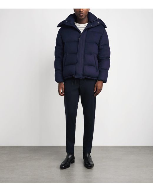 Alan Scott Blue Cashmere-Blend Quilted Down Coat for men