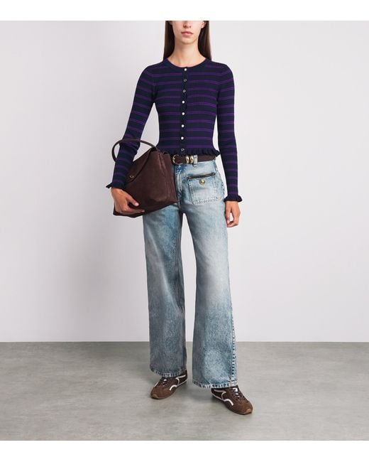 Sandro Blue Leather-Trimmed Straight Jeans