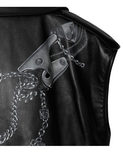 Burberry Black Leather Sleeveless Trench Coat for men