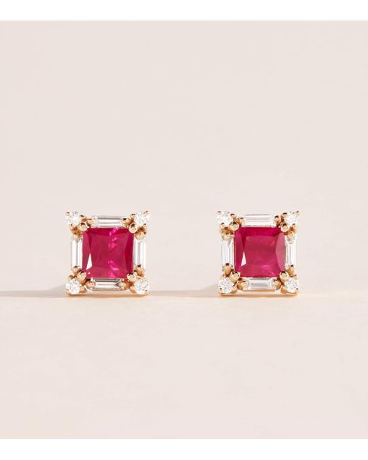 Suzanne Kalan Pink Diamond And Ruby Princess Midi Stud Earrings