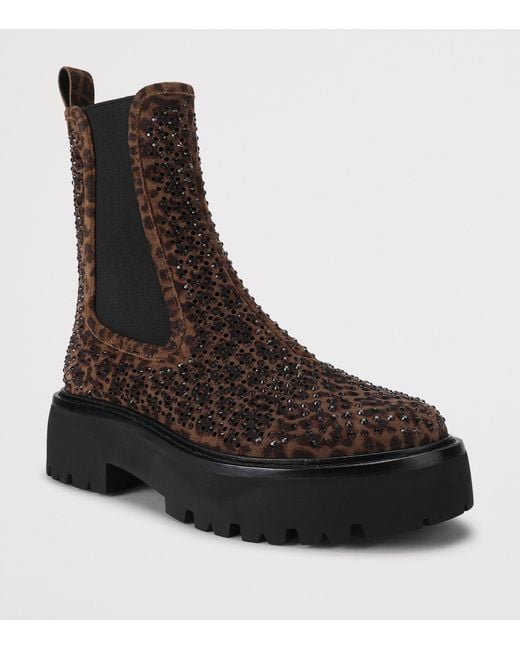 Kurt Geiger Black Suede Perf Ankle Chelsea Boots