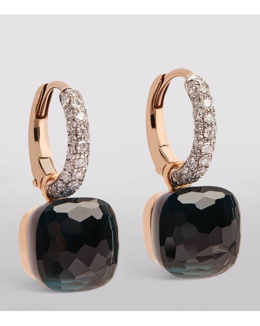Pomellato Black Mixed Metal, Diamond And London Topaz Nudo Drop Earrings