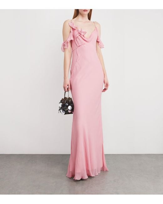 Self-Portrait Pink Flower Georgette Maxi Dress