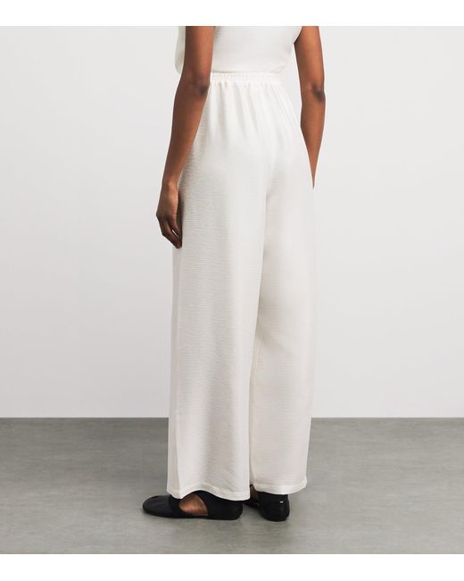 Eskandar White Silk Plissé Wide-Leg Trousers
