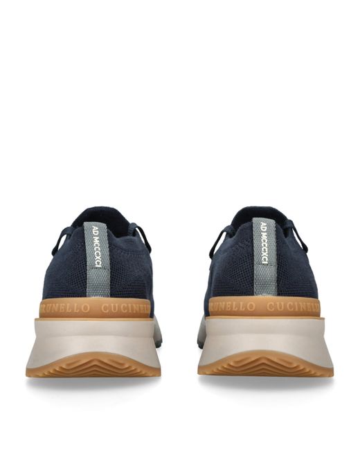 Brunello Cucinelli Blue Knitted Low-Top Sneakers for men
