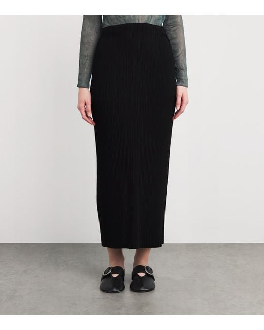 Issey Miyake Black Hatching Bottoms Pleated Maxi Skirt