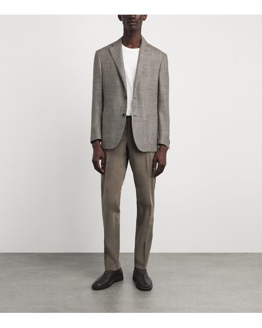 Corneliani Gray Virgin Wool-Silk Herringbone Blazer for men