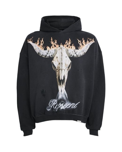 Represent Black Cotton Flaming Stag Hoodie for men