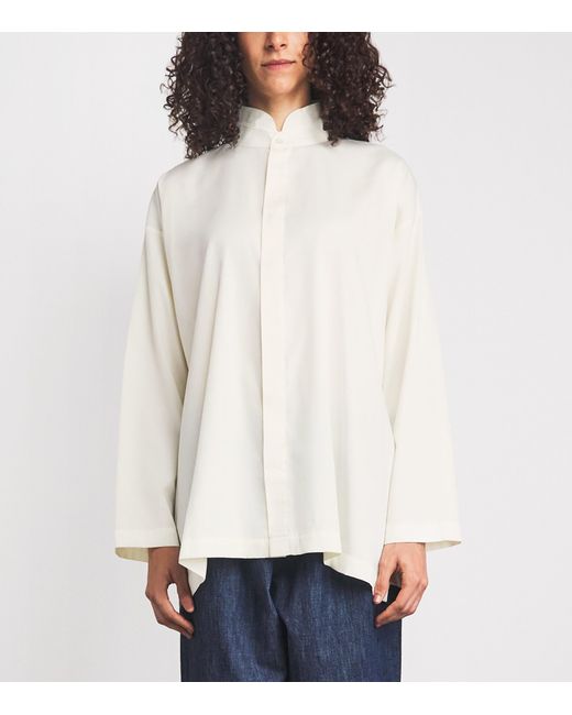 Eskandar White Brushed Double Stand-Collar Shirt