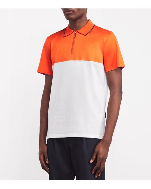 Moorer Orange Cotton Zip-Up Polo Shirt for men
