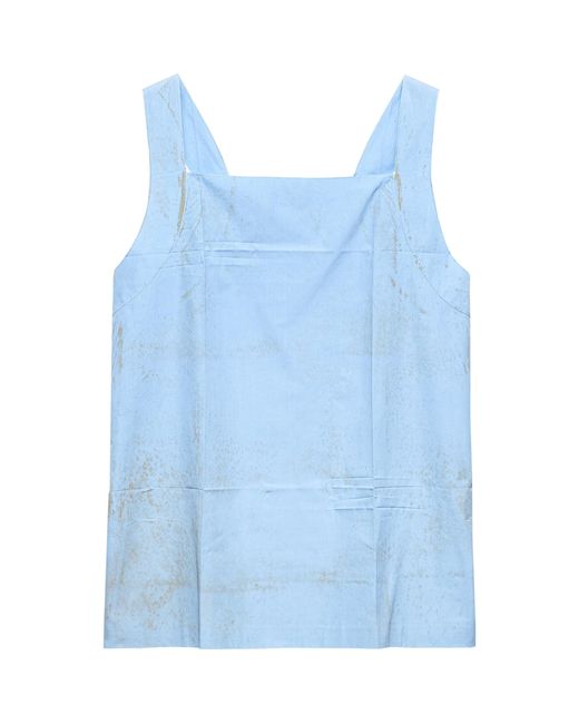 Prada Blue Cotton Square-Neck Top for men