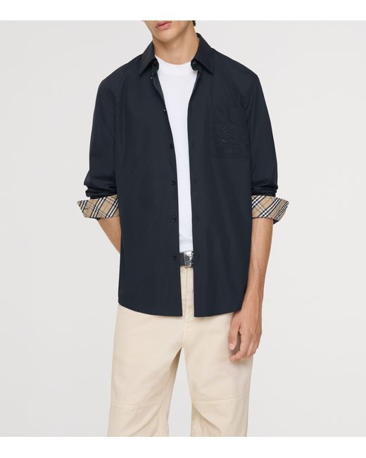Burberry Blue Cotton Poplin Logo Shirt for men