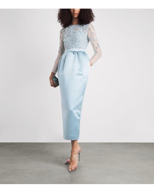 Huishan Zhang Blue Satin Embellished Starla Dress