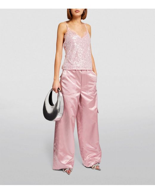 Staud Pink Sequin-lace Kezia Cami Top