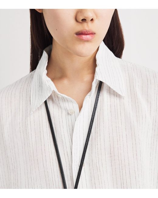 Eskandar White Linen-Blend Stripe Midi Shirt Dress