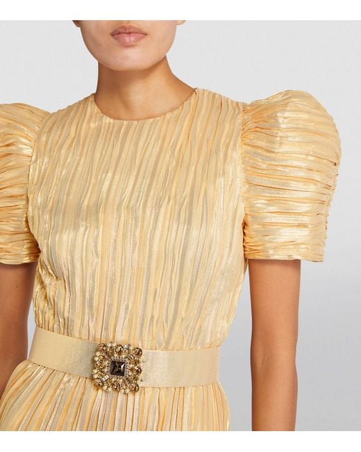 Andrew Gn Metallic Silk-blend Puff-sleeve Belted Gown