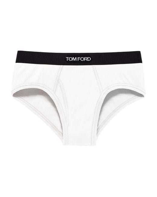 Tom Ford White Stretch-Cotton Logo Briefs for men