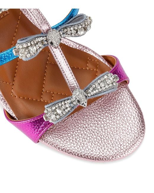 Kurt Geiger Pink Leather Pierra Mini Bow Heeled Sandals 75