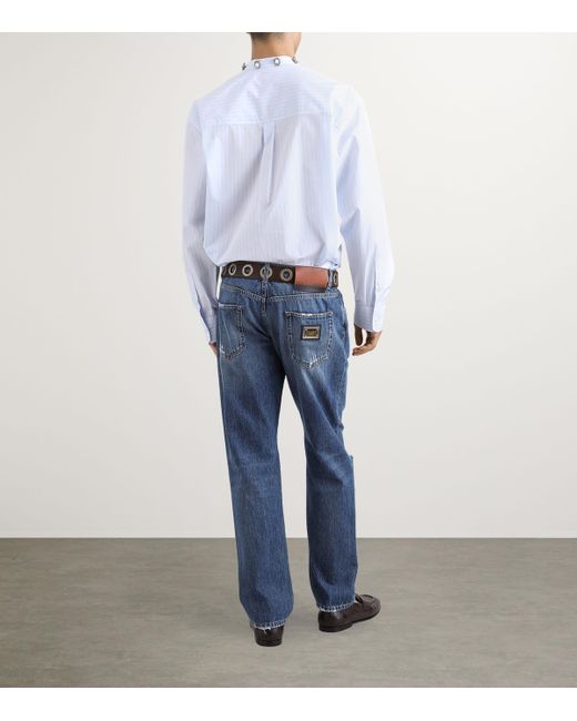 Dolce & Gabbana Blue Straight Leg Distressed Jeans for men