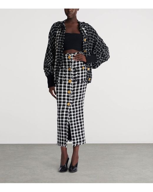 Balmain Black Gingham Tweed Long Skirt