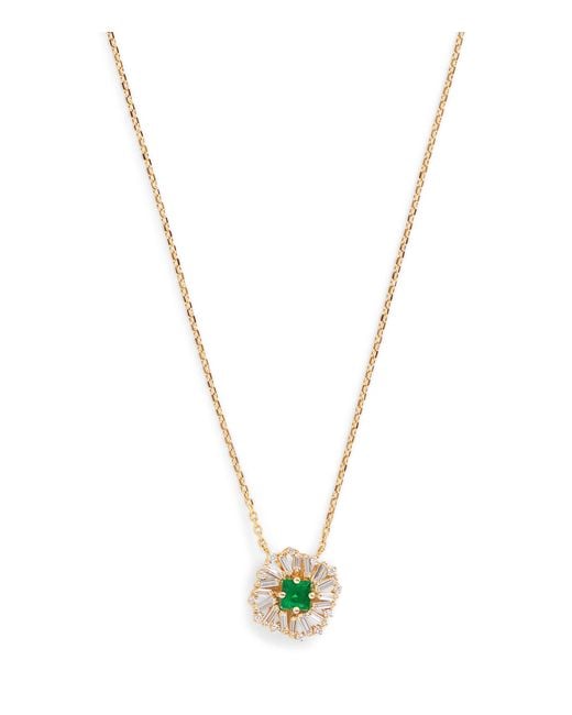 Suzanne Kalan Metallic Diamond And Emerald Princess Flower Necklace