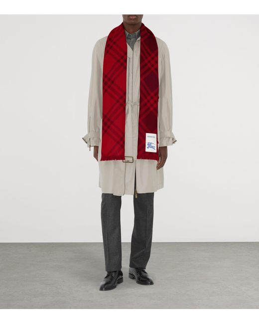 Burberry Red Wool-Silk Wide Check Scarf