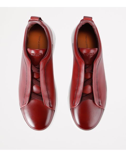 Zegna Red Leather Triple Stitch Sneakers for men
