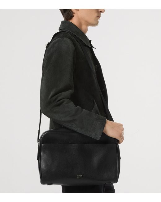 Tom Ford Black Leather Messenger Bag for men