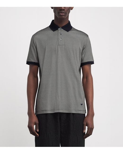 Emporio Armani Gray Lyocell-Cotton Micro-Print Polo Shirt for men
